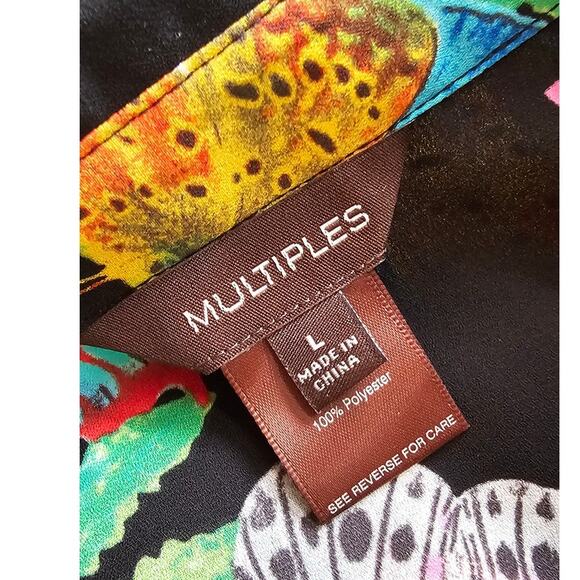 Multiples Butterfly Tropical Print Button Front Shirt Women Size L Multicolor - Picture 5 of 5